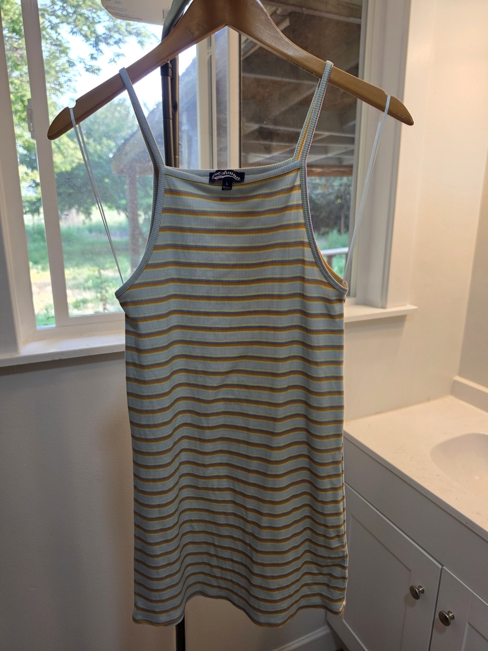 Freshman Light Blue Dress with Yellow and Lavender Stripes